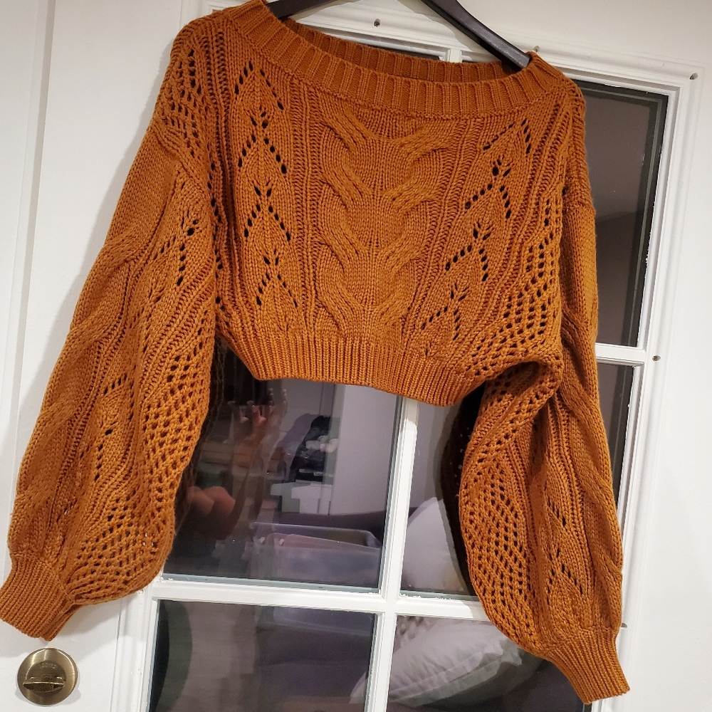 Woven cropped sweater blouse